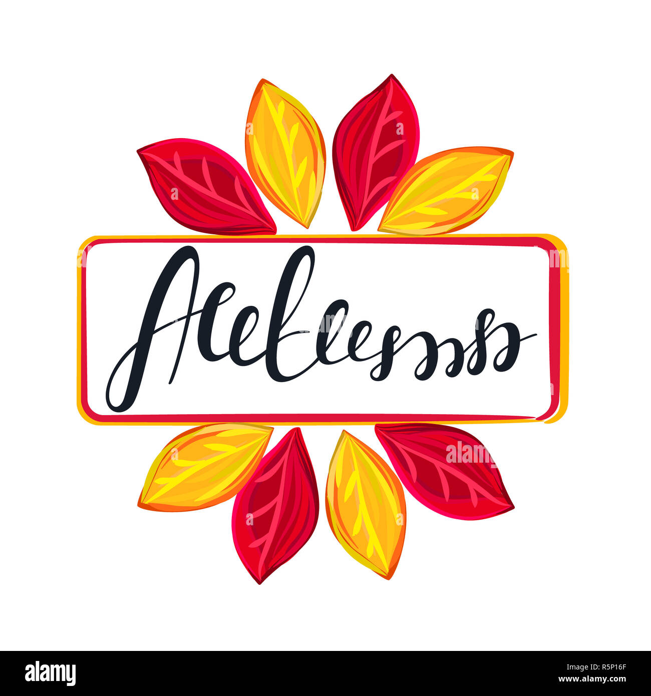 Autumn. Frame with colorful fall leaves. Lettering. Red and yellow ...