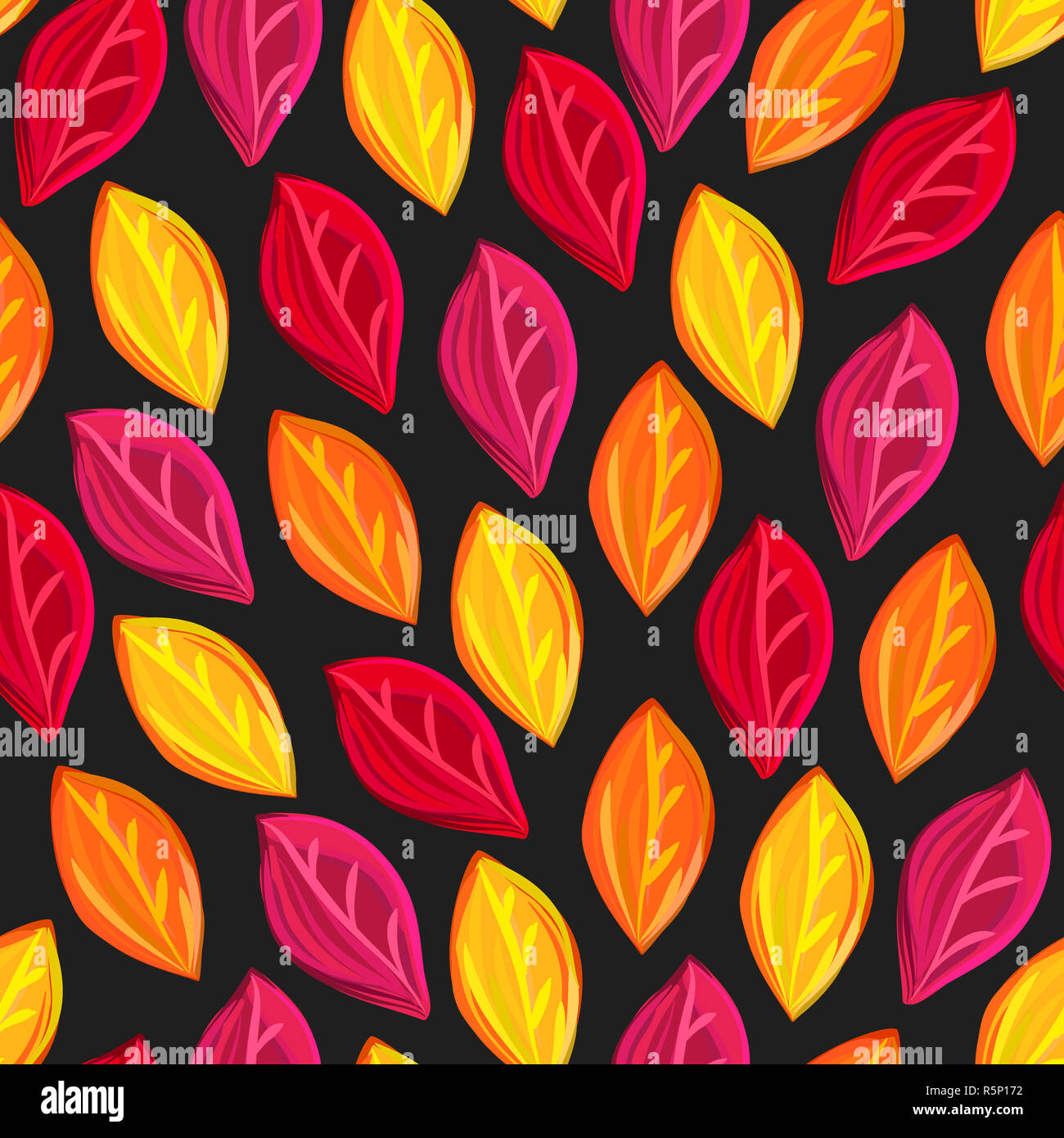 Floral seamless pattern with fallen leaves. Autumn. Leaf fall. Colorful artistic background Stock Photo