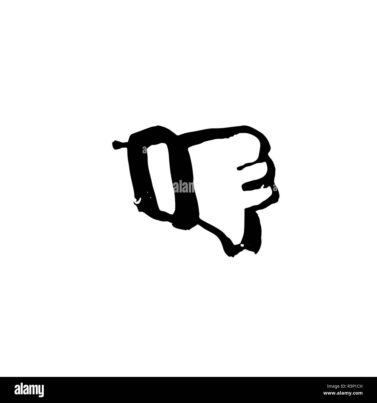 Dislike grunge icon. Thumb down. Negative brush sign. Vector ink illustration. Stock Vector