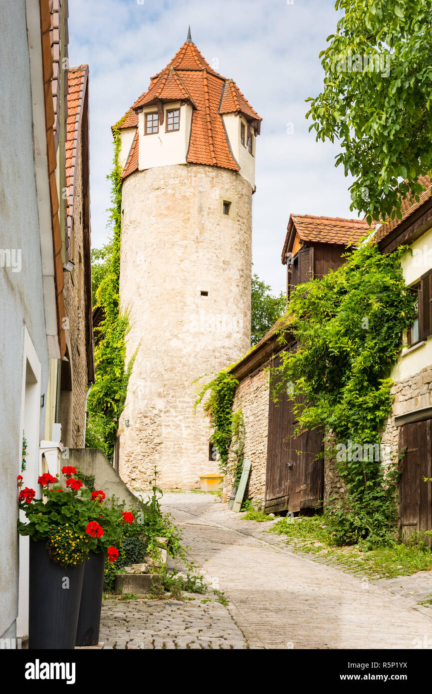 Medieval defense tower in Sulfeld am Main Stock Photo