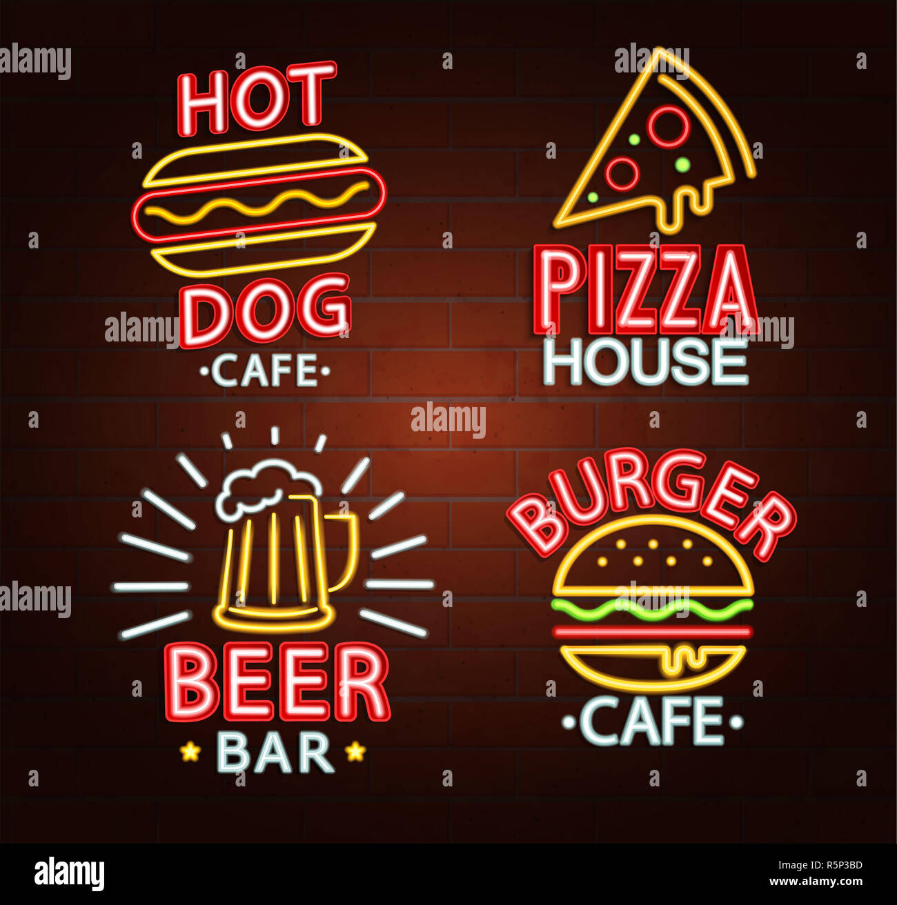 Set of Neon signs. Stock Photo