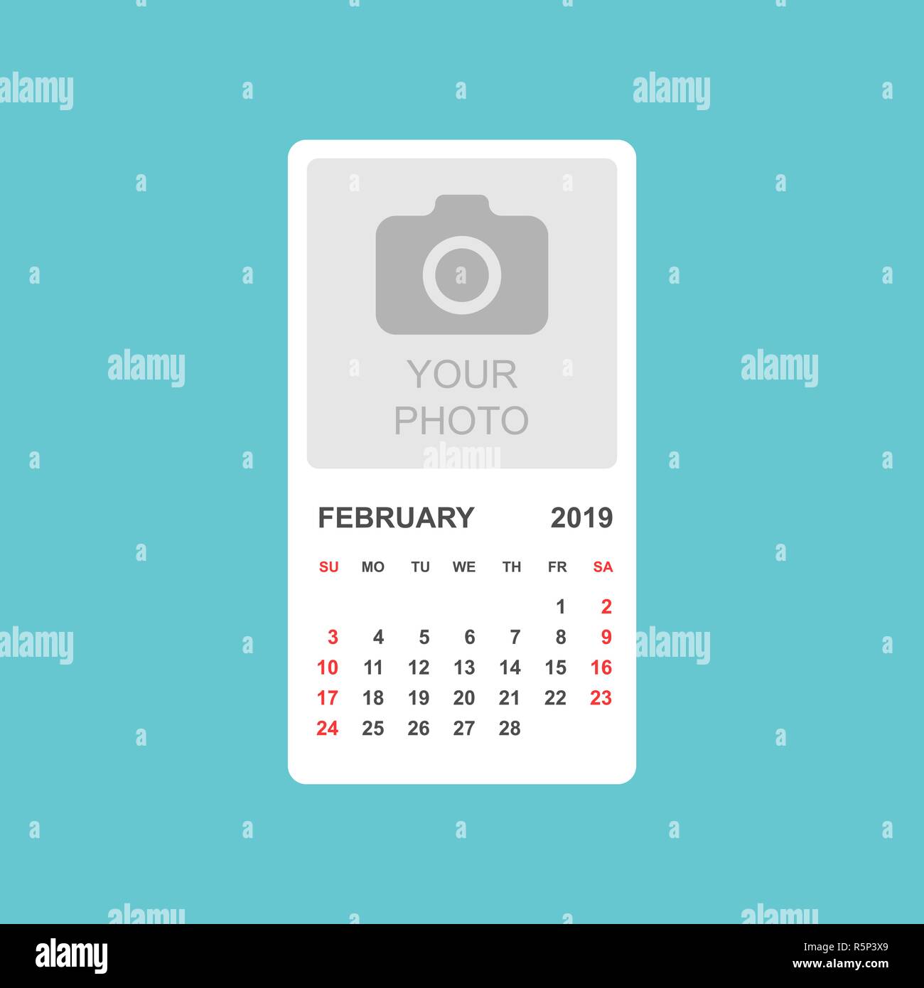 Calendar february 2019 year in simple style. Calendar planner design ...