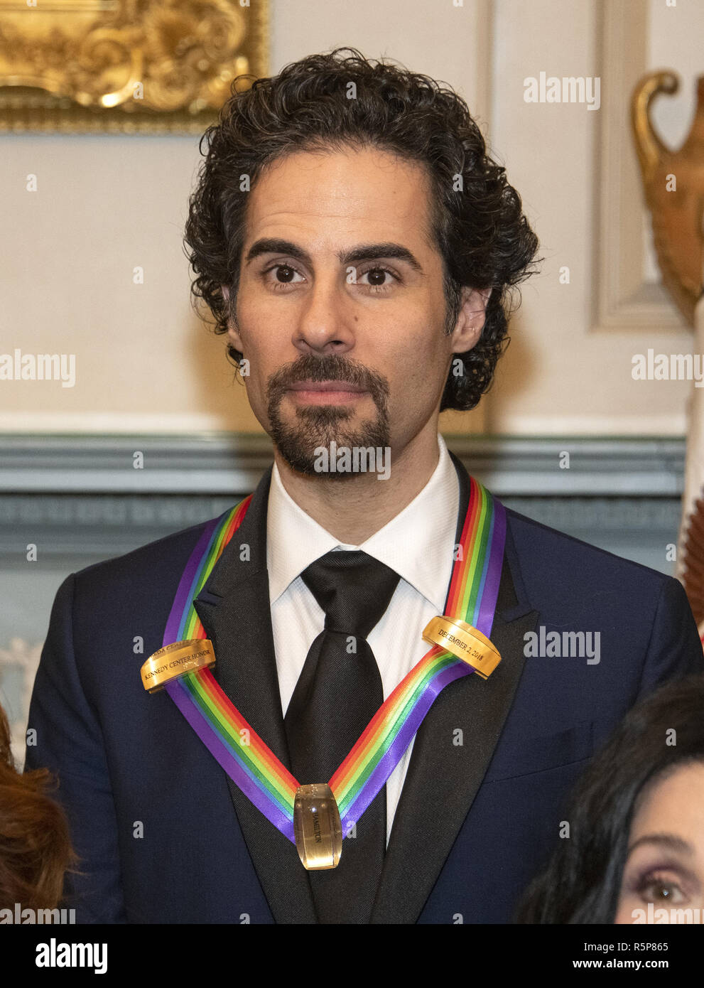 Alex Lacamoire one of the special honorees for Groundbreaking Work on Hamilton as he poses with the recipients of the 41st Annual Kennedy Center Honors pose for a group photo following a