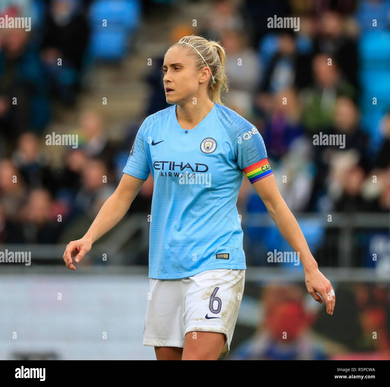 Academy Stadium, Manchester, UK. 2nd Dec, 2018. Womens Super League football, Manchester City v Arsenal; Steph Houghton of Manchester City watches play Credit: Action Plus Sports/Alamy Live News Stock Photo