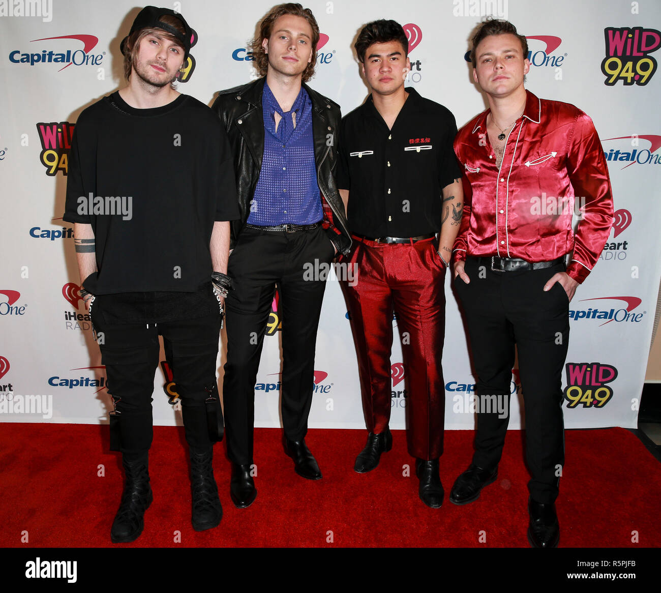 San Francisco, USA. 01st Dec, 2018. SAN FRANCISCO, CA - DEC 01: (L-R) Michael Clifford, Luke Hemmings, Calum Hood, and Ashton Irwin of 5 Seconds of Summer attend WiLD 94.9's FM's Jingle Ball 2018 Presented by Capital One at the Bill Graham Civic Auditorium on December 1, 2018 in San Francisco, California Credit: The Photo Access/Alamy Live News Stock Photo