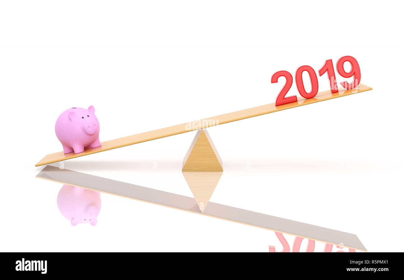 New Year 2019 with Piggy Model - 3D Rendered Image Stock Photo