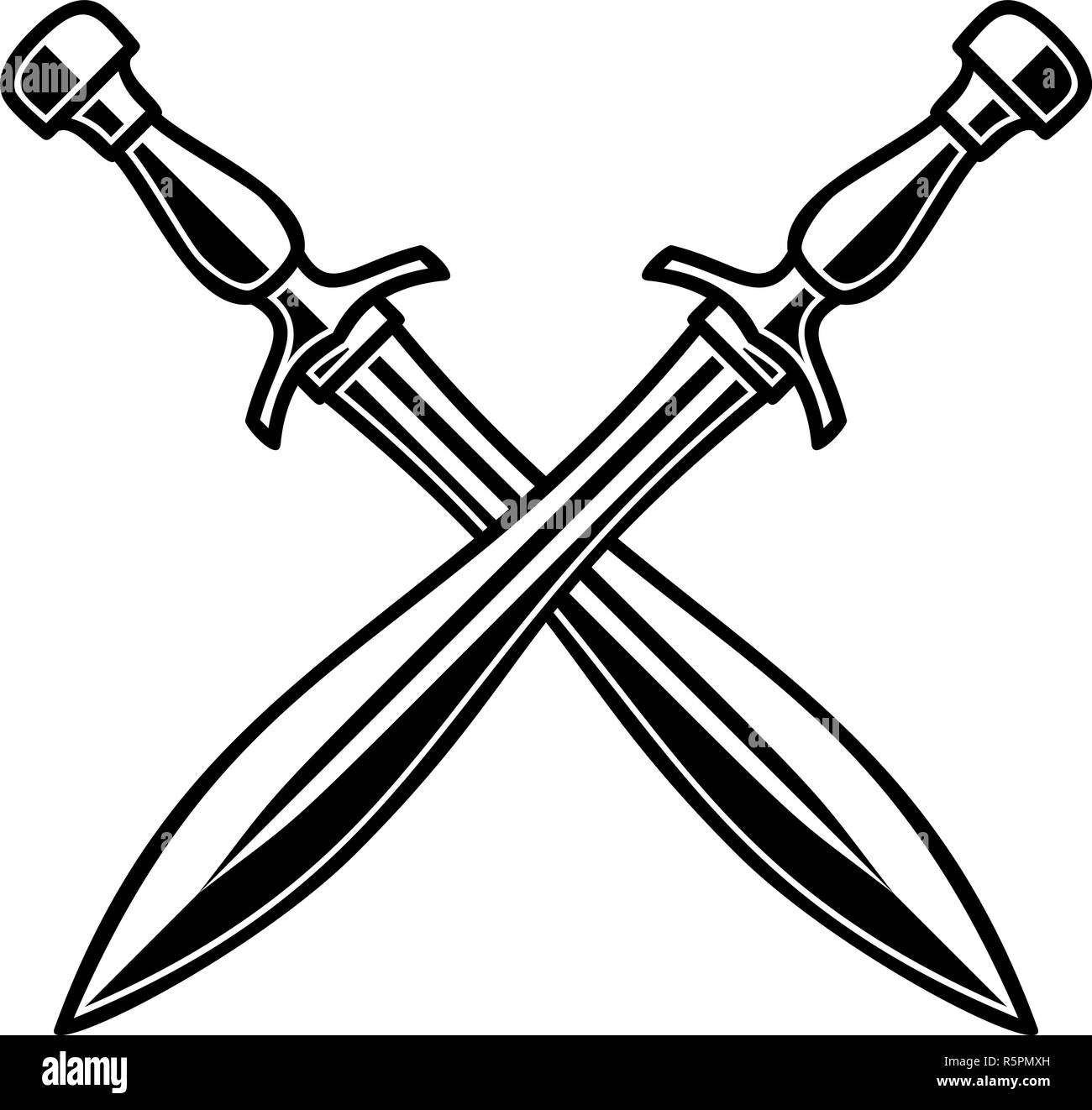An old weapon on a white background. Crossed swords. Vector illustration of  a cartoon style, Stock vector