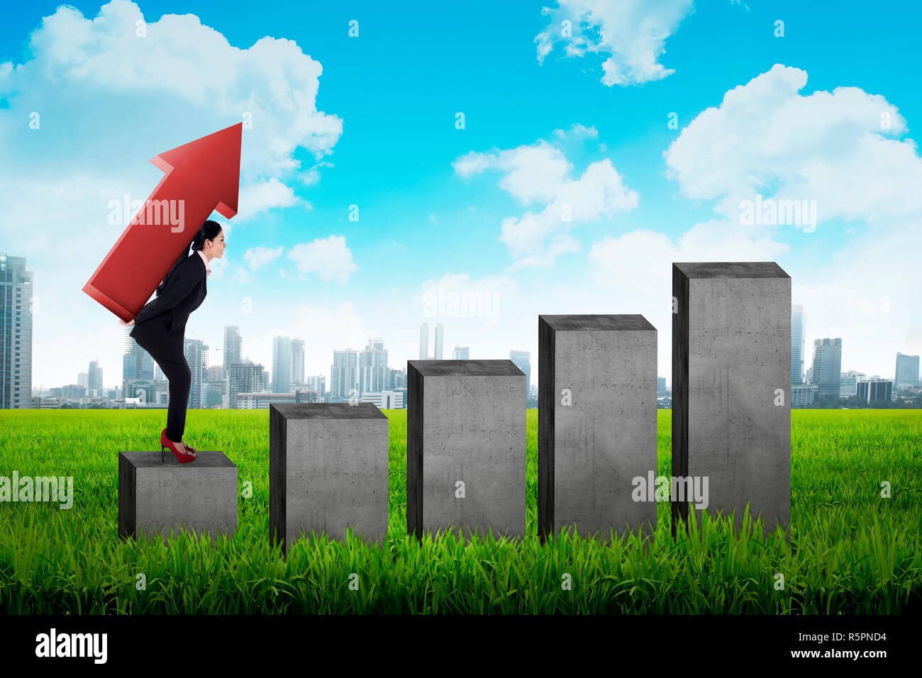 Business woman carry red arrow Stock Photo - Alamy