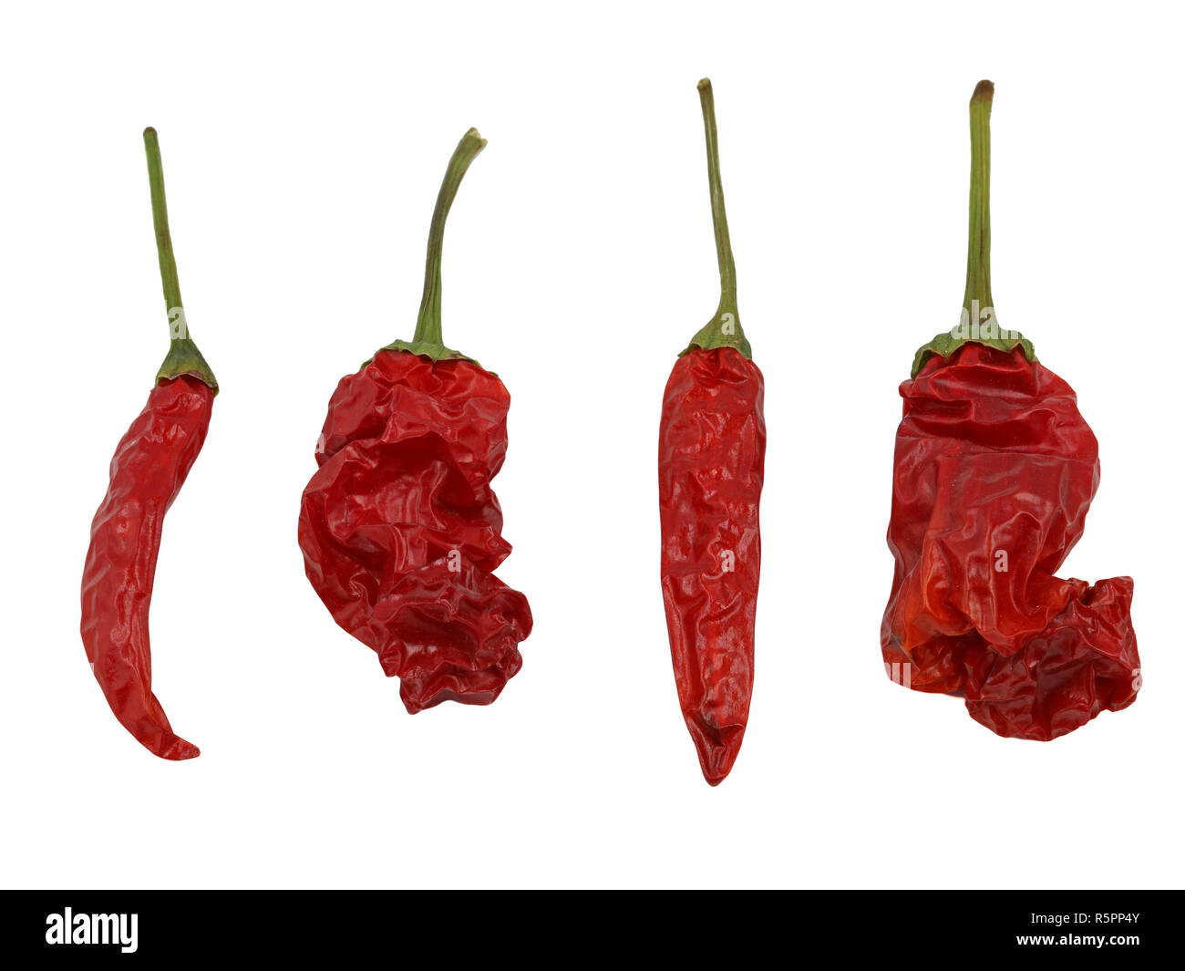 dried red thai chili and peter pepper chili isolated on white background Stock Photo