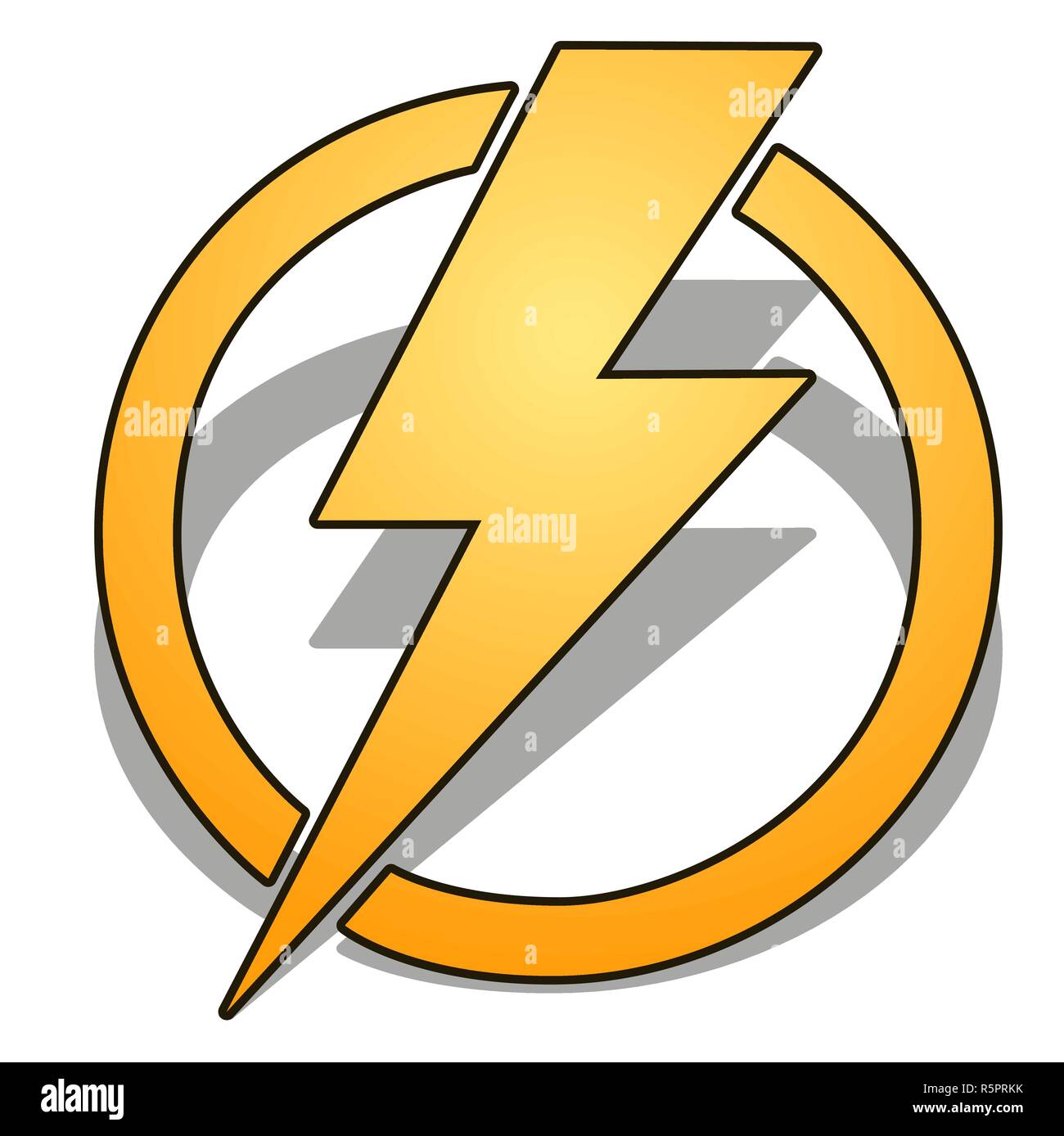 Yellow thunder in circle with shadow isolated on white background. Vector  cartoon close-up illustration Stock Vector Image & Art - Alamy