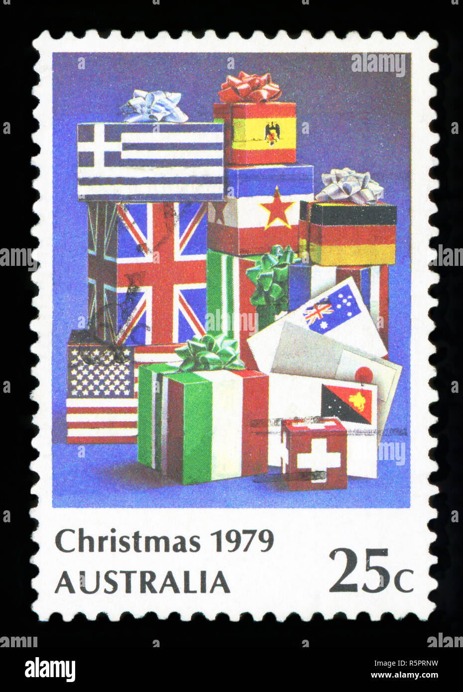 AUSTRALIA - CIRCA 1979: a stamp printed in the Australia shows Christmas Letters and Flag-wrapped Parcels, Christmas, circa 1979 Stock Photo