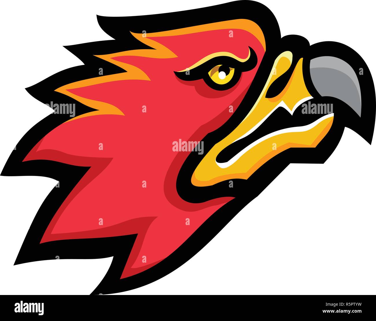 Mascot icon illustration of head of a firebird, in Russian, Slavic folklore and fairytales, a magical glowing bird that  bring both a blessing and doo Stock Vector
