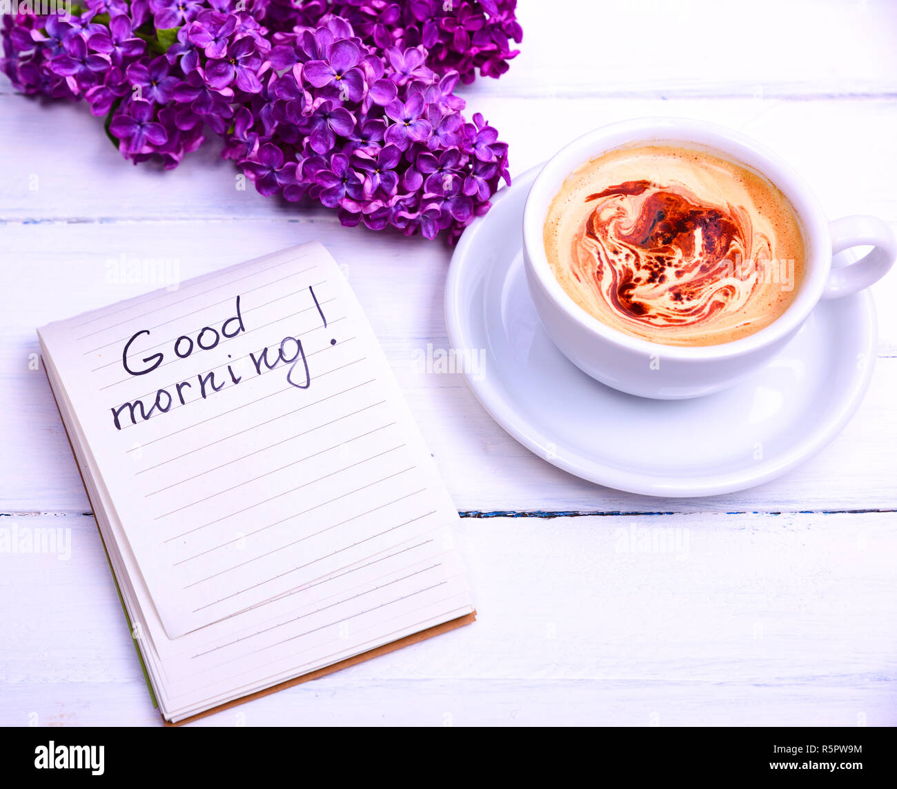 notepad with the inscription of good morning Stock Photo - Alamy