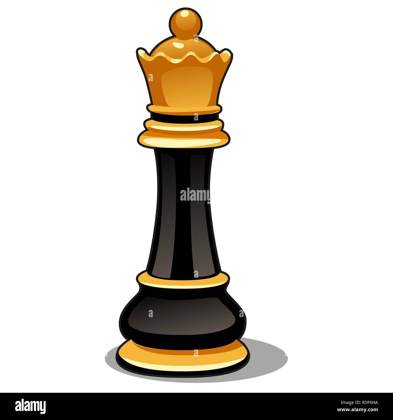 Cartoon black and white chess pieces icons. Flat chessmen, queen