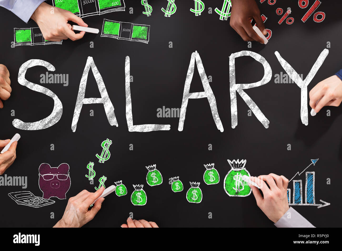 Salary Word On Blackboard Stock Photo Alamy