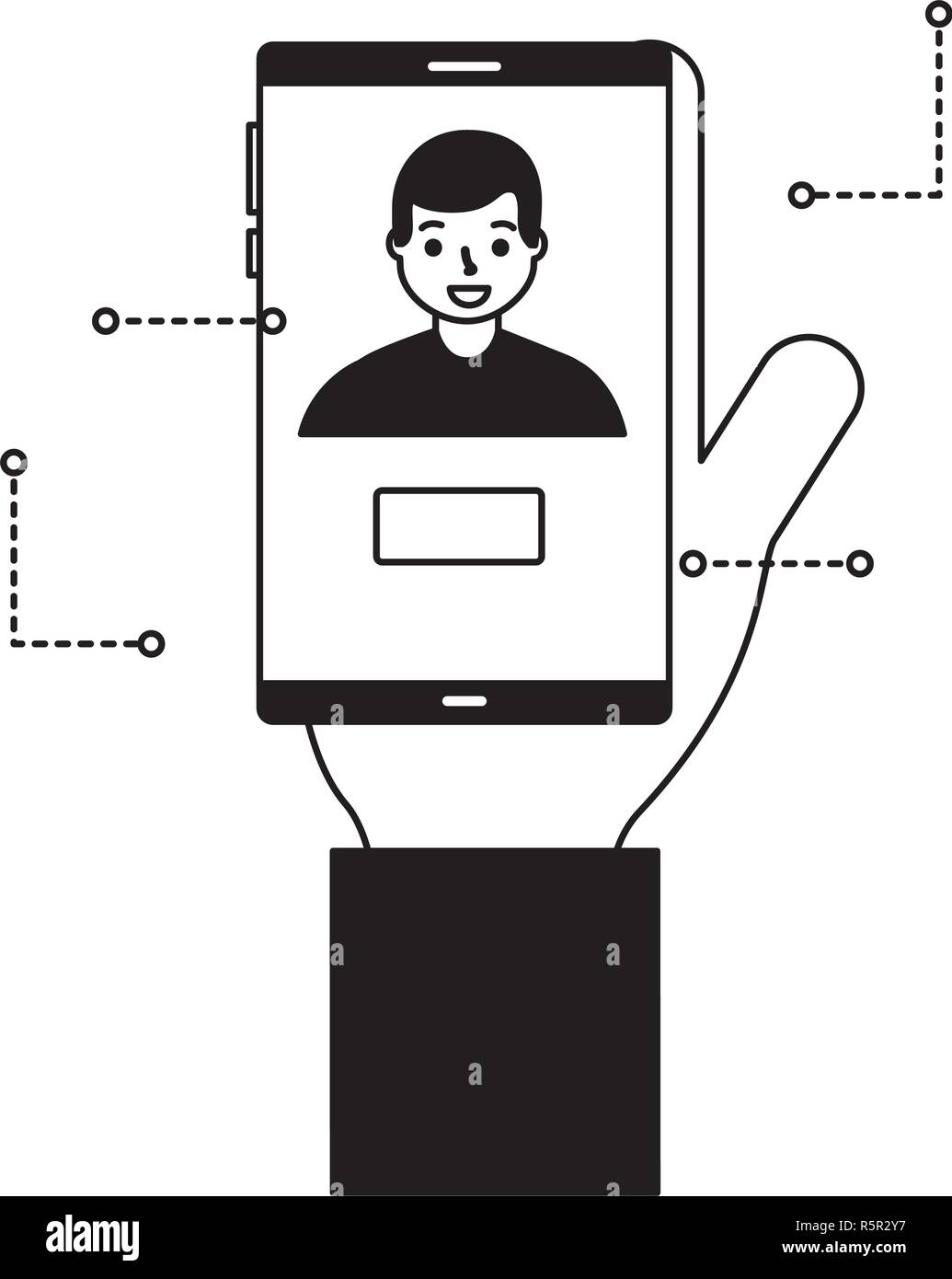 hand with mobile face scan man vector illustration Stock Vector Image ...