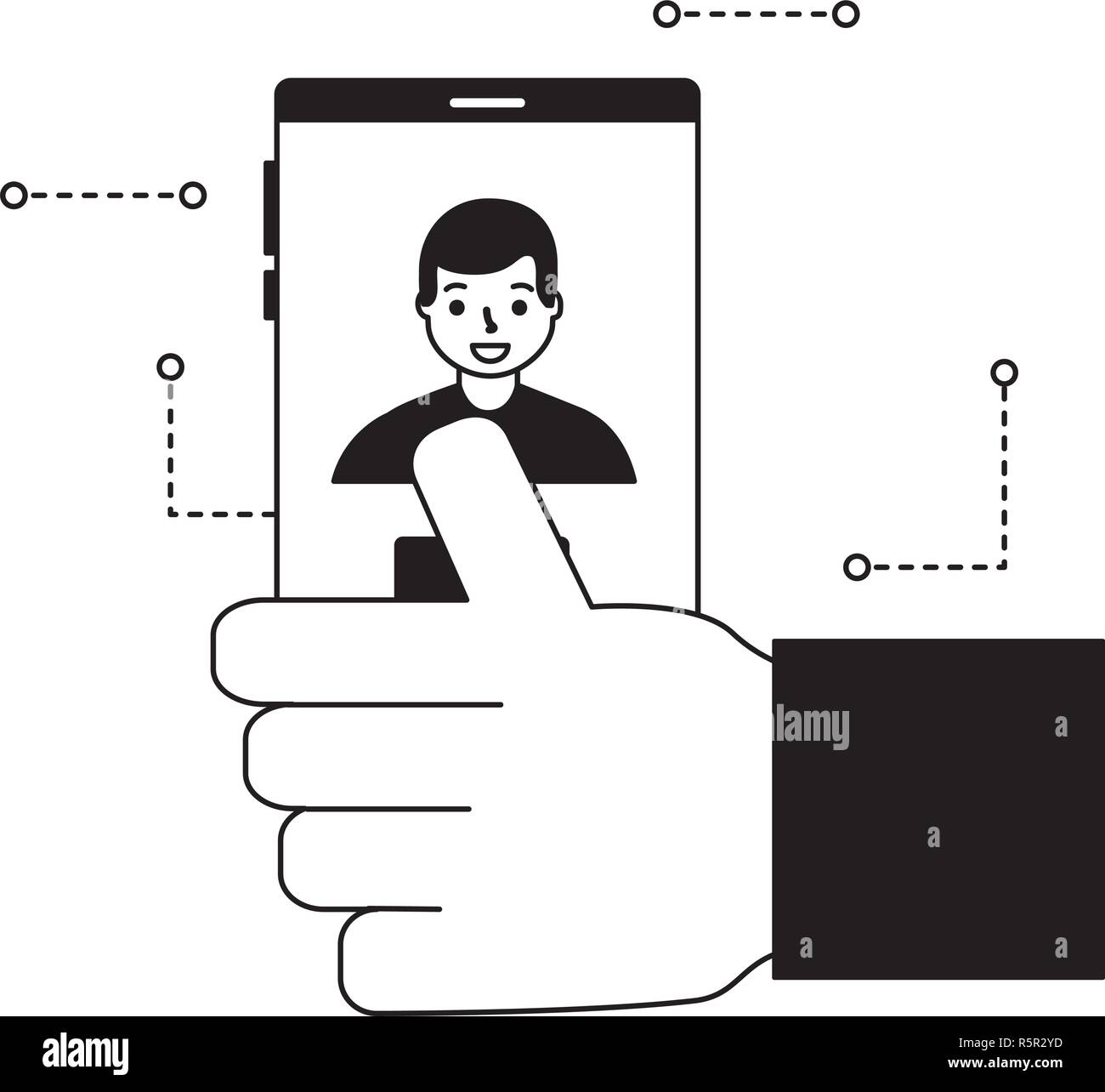 hand with mobile face scan man vector illustration Stock Vector Image ...