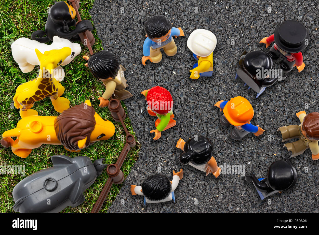 Artificial vs. natural habitat concept. People in artificial