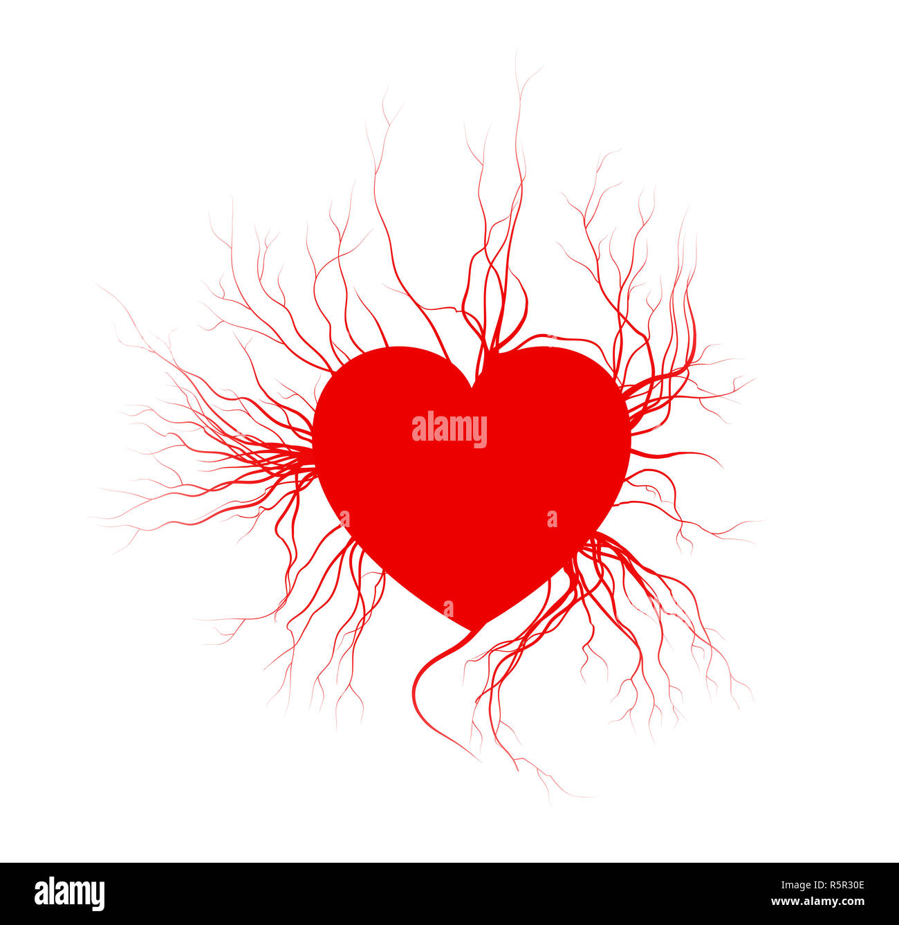 human veins with heart, red love blood vessels valentine design. Vector