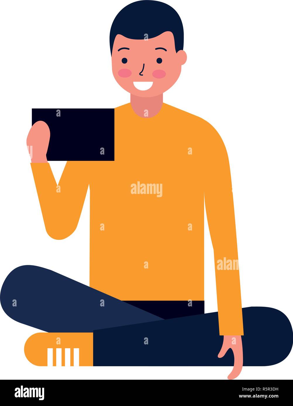 man sitting using mobile device vector illustration Stock Vector Image ...