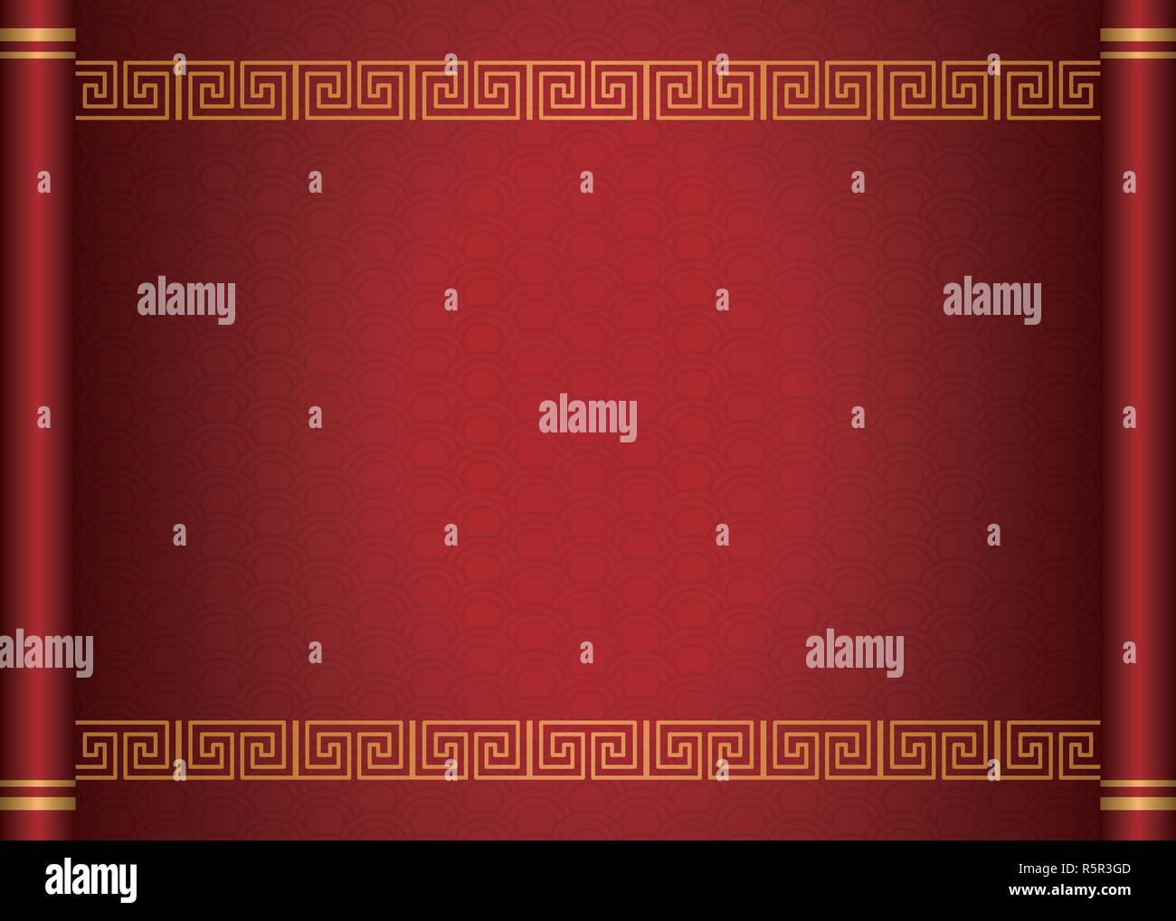 retro traditional chinese style red scroll paper template spiral