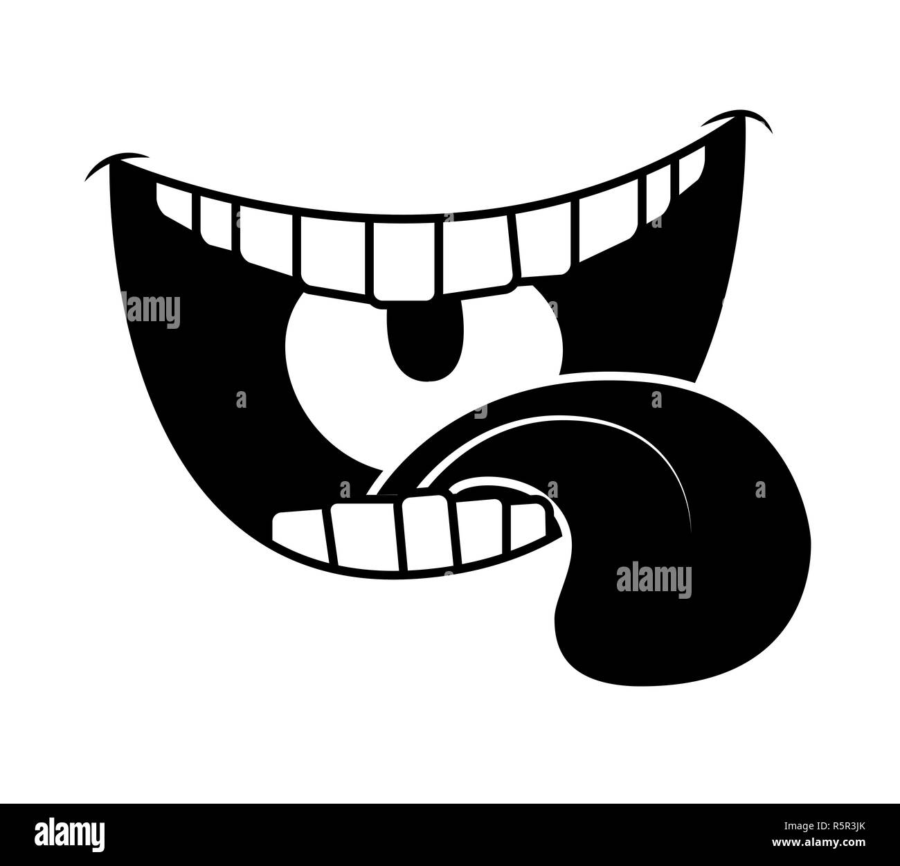 Cartoon smile, mouth, lips with teeth and tongue. silhouette vector illustration isolated on white background Stock Photo