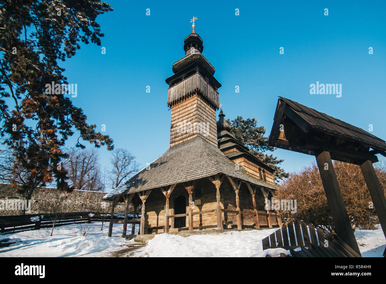 Wooden orthodox traditional church in Uzhgorod, Ukraine Stock Photo