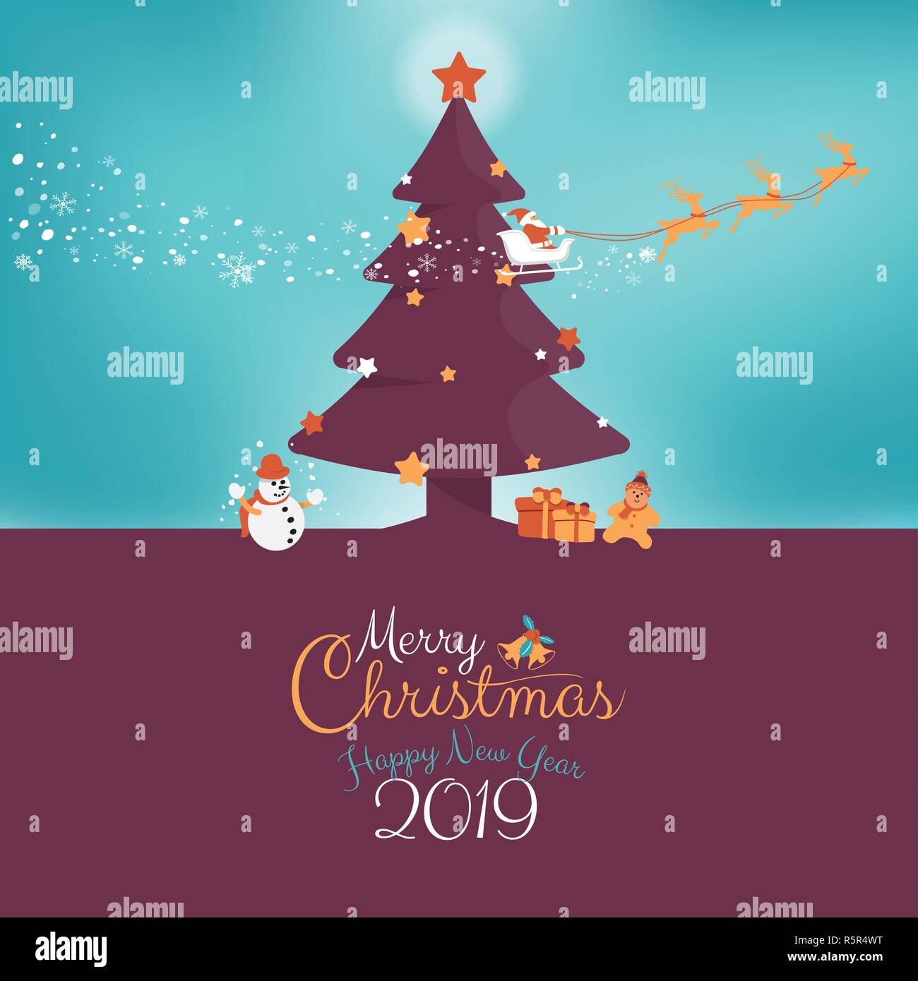 Merry Christmas And Happy New Year 2019 Holiday Greeting Card With