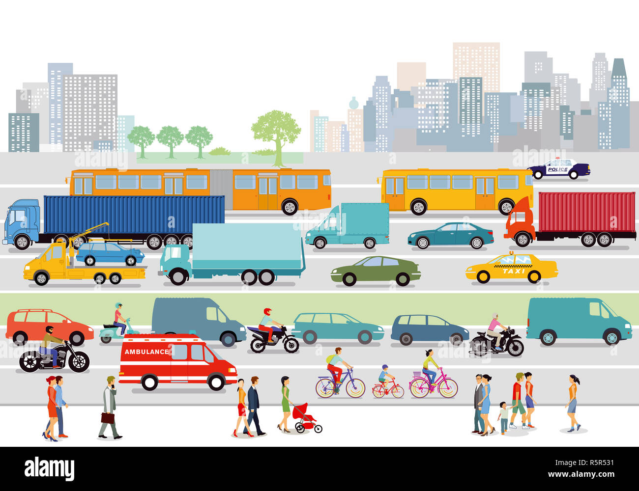 big city with traffic and pedestrians Stock Photo - Alamy