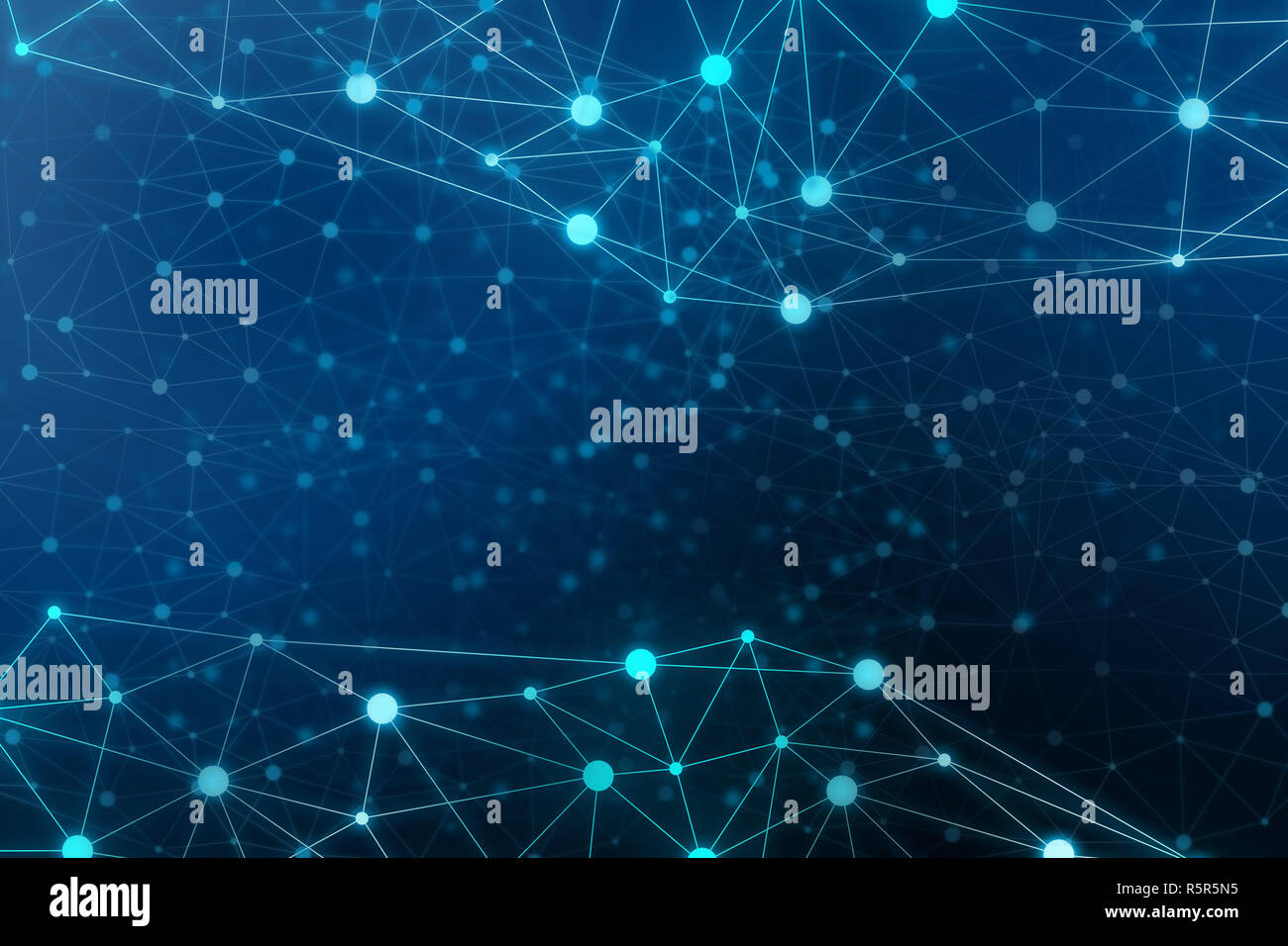 Abstract connected dots communication network on blue background Stock Photo