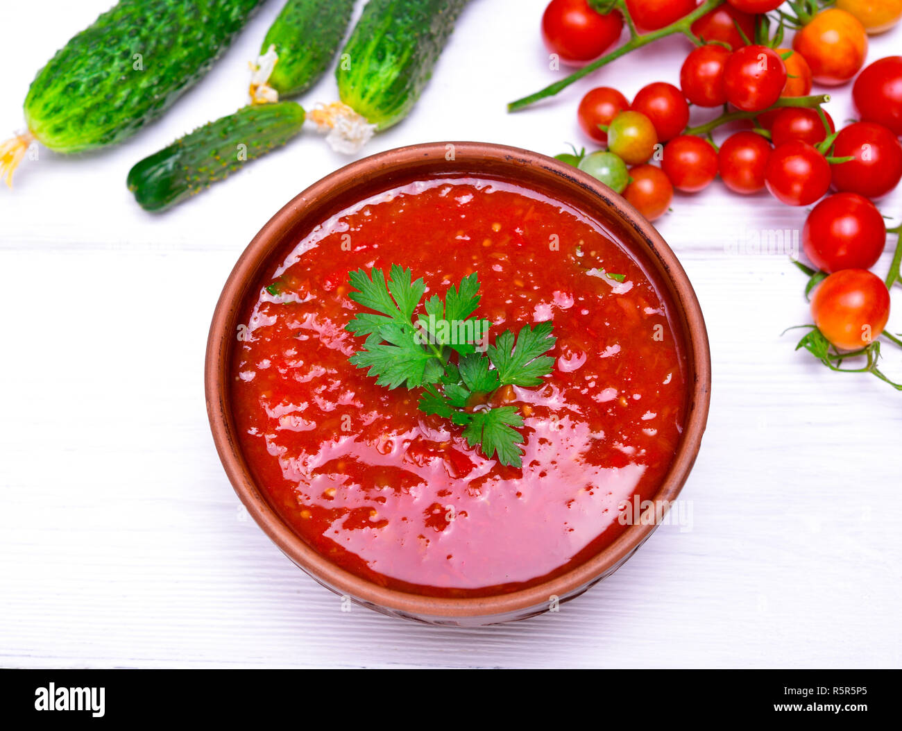 Cold tomato soup gazpacho Stock Photo Alamy