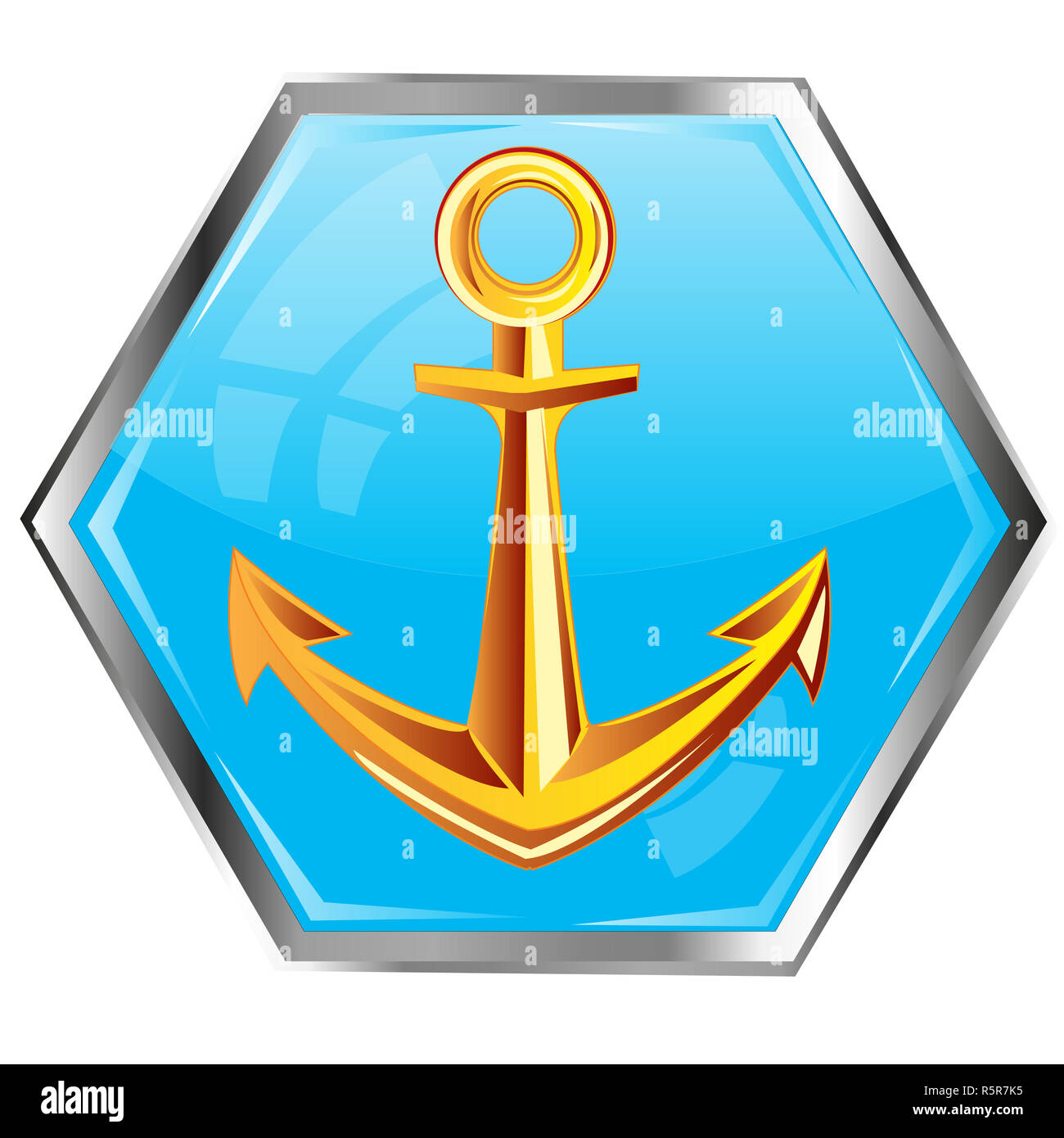 Golden anchor on button Stock Photo Alamy