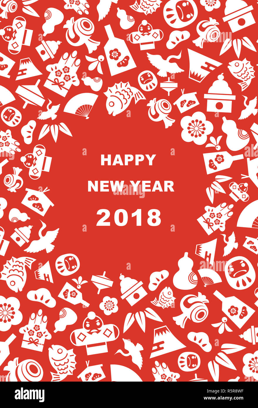 New Year card for year 2018 with Japanese new year good luck elements Stock Photo