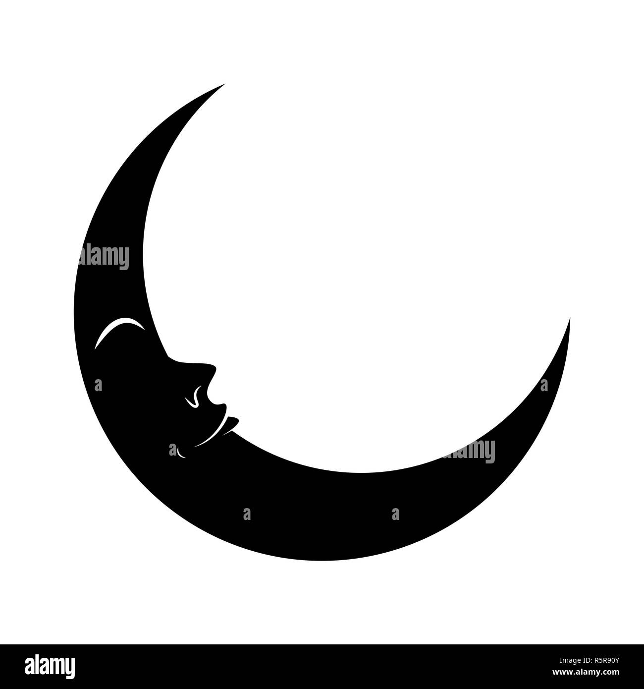 cartoon crescent moon with eyes silhouette vector symbol icon design. Stock Photo