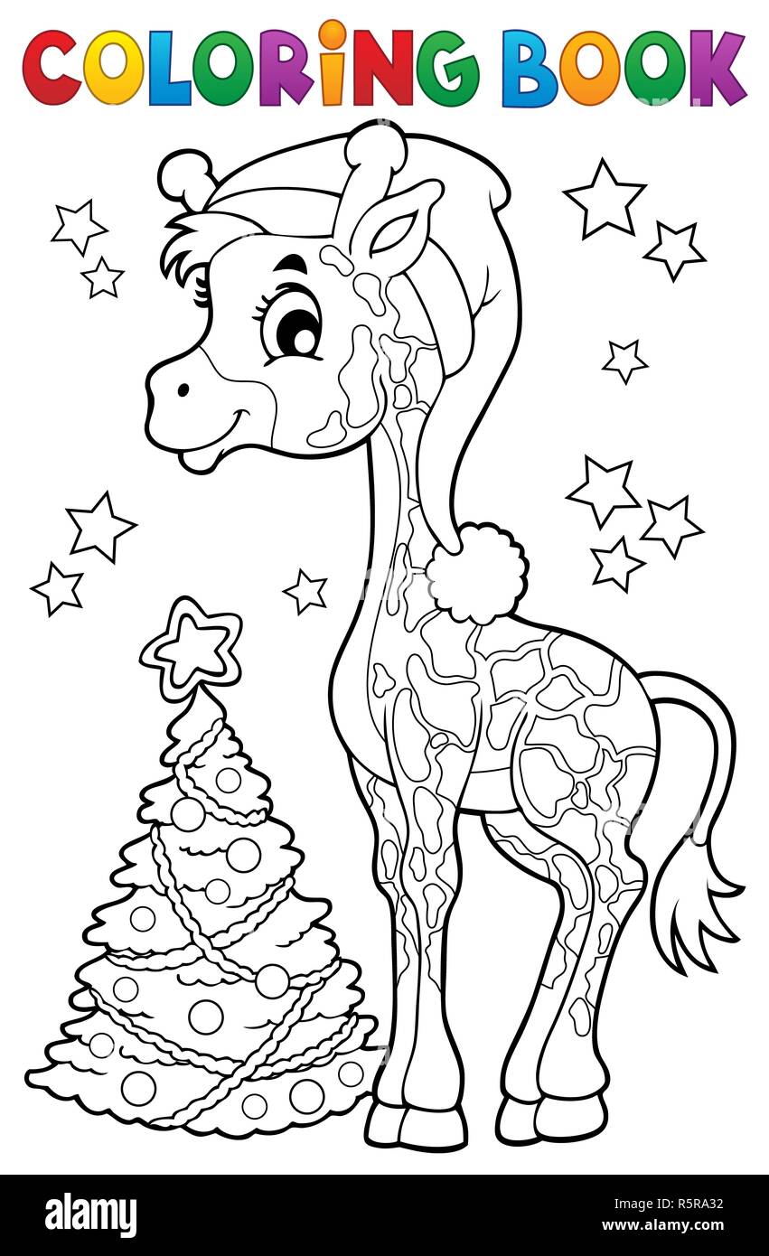 Coloring book Christmas giraffe Stock Photo - Alamy