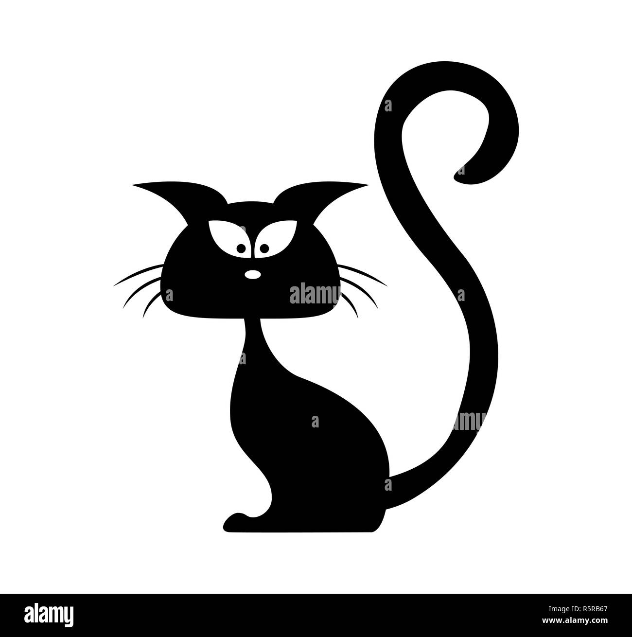 Angry black cat face clipart isolated on white. Cartoon style