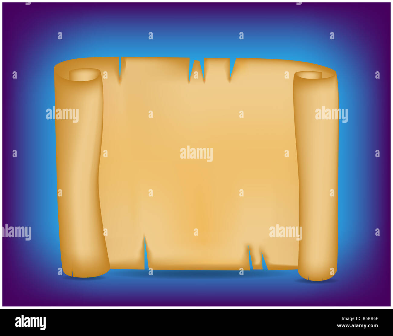 Banner, card with empty paper scroll on colorful background. Blank