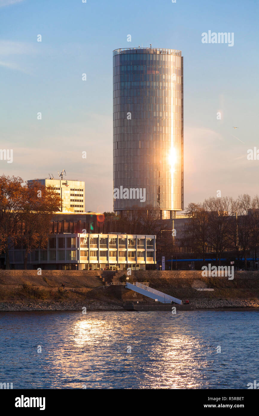 view across the river Rhine to the Cologne Triangle Tower in the district Deutz, Cologne, Germany.  Blick ueber den Rhein zum Cologne Triangle Tower i Stock Photo