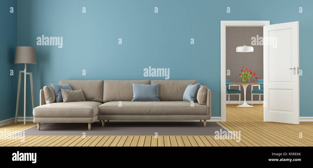 Blue and brown modern living room Stock Photo Alamy