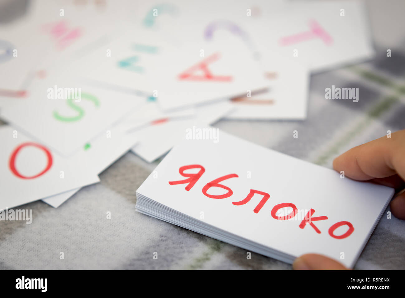 Russian Learning the New Word with the Alphabet Cards Writing APPLE ...