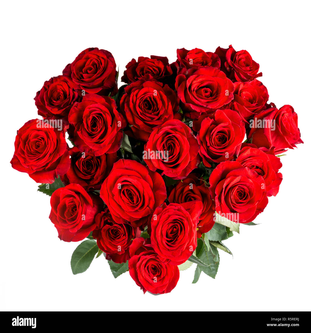 Heart shaped bouquet of red roses isolated on white background Stock ...