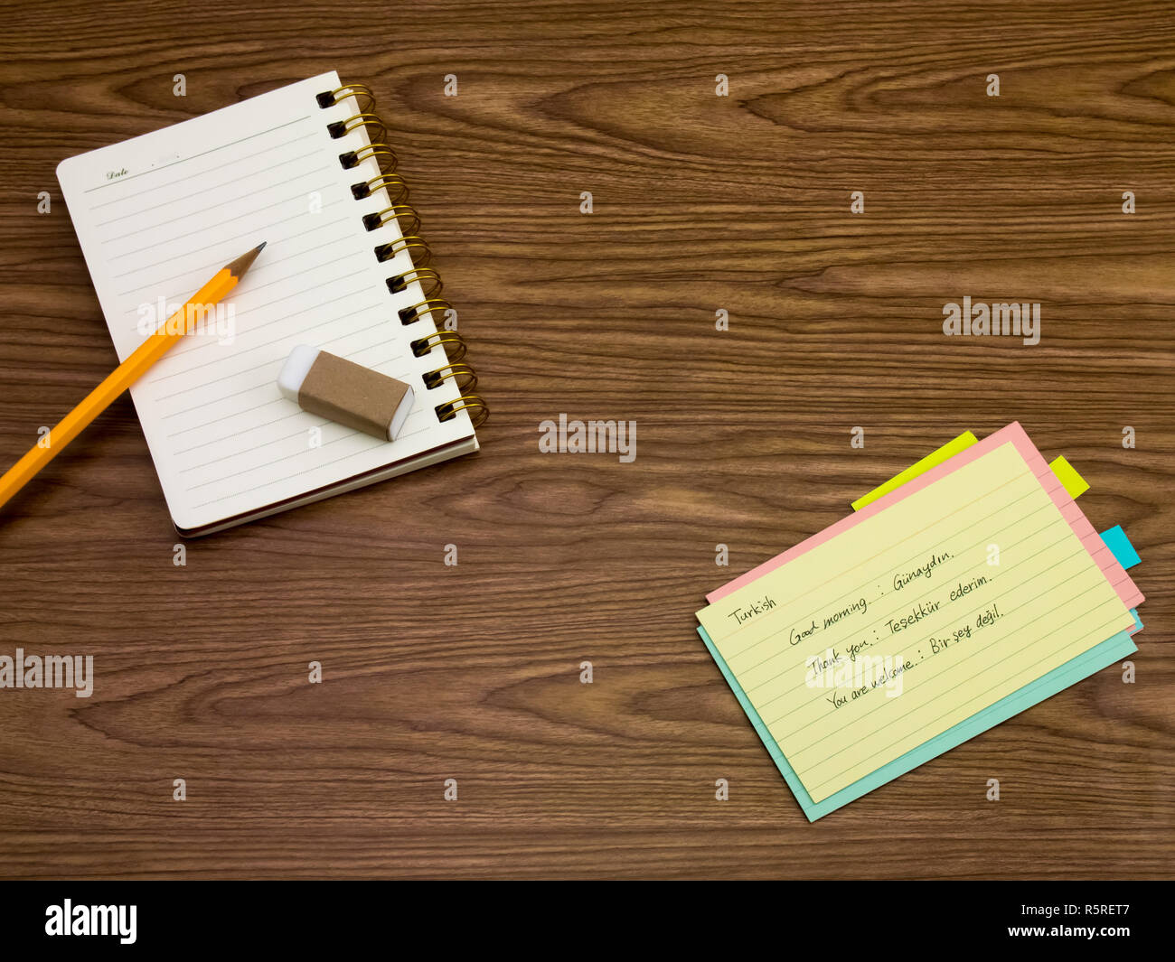 Turkish Learning New Language Writing Words on the Notebook Stock 