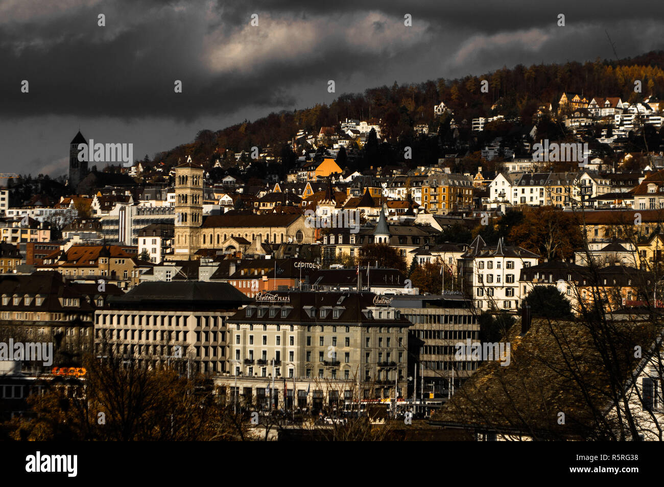 View of Zurich from the Lindenhof. Autumn is here and you feel the colours. Stock Photo