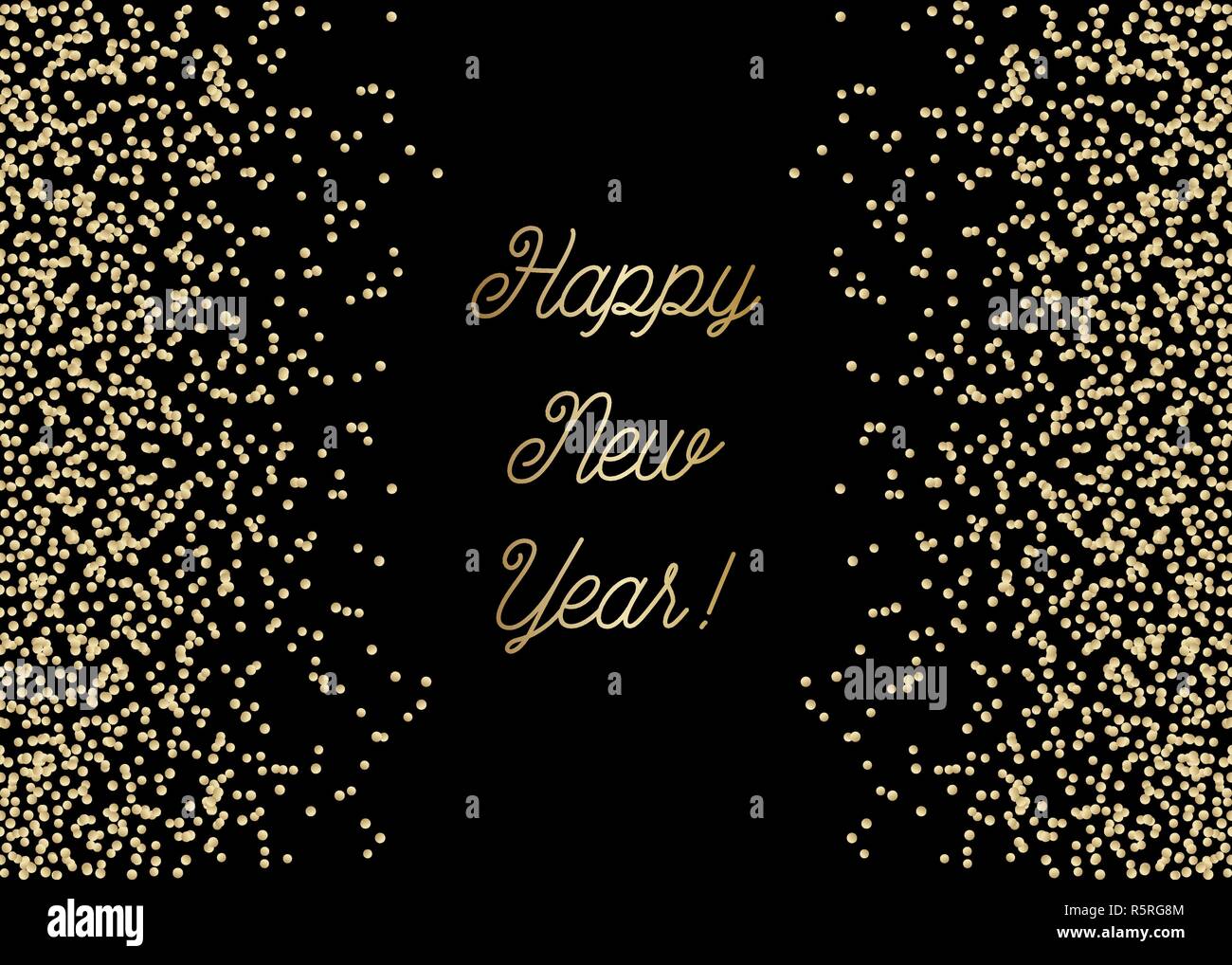 Happy New Year greeting card template with sparkling gold glitter and ...