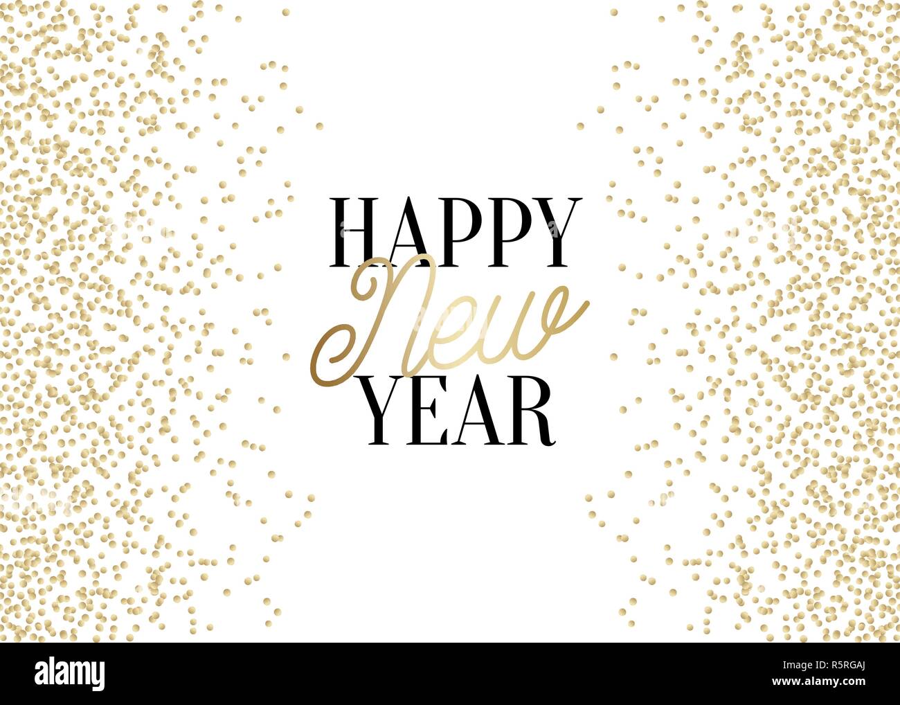 happy new year greeting card template with sparkling gold glitter and text in gold and black on white background elegant festive vector flyer brochu R5RGAJ happy new year greeting card template with sparkling gold glitter