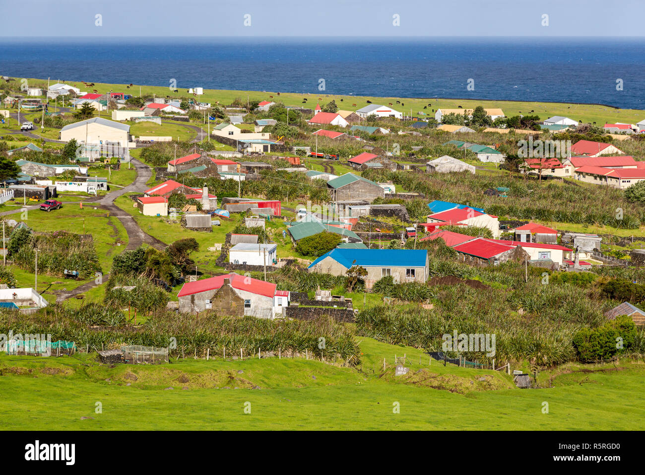 Edinburgh of the Seven Seas town aerial panoramic view, Tristan da Cunha, the most remote