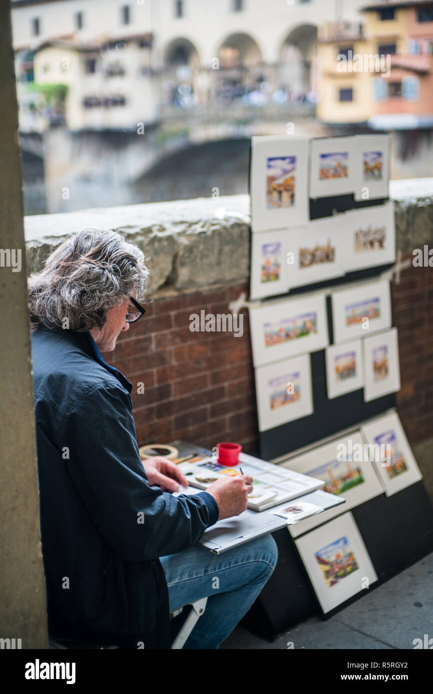 Painter in the street of the Florence, Tuscany, Italy, Europe Stock