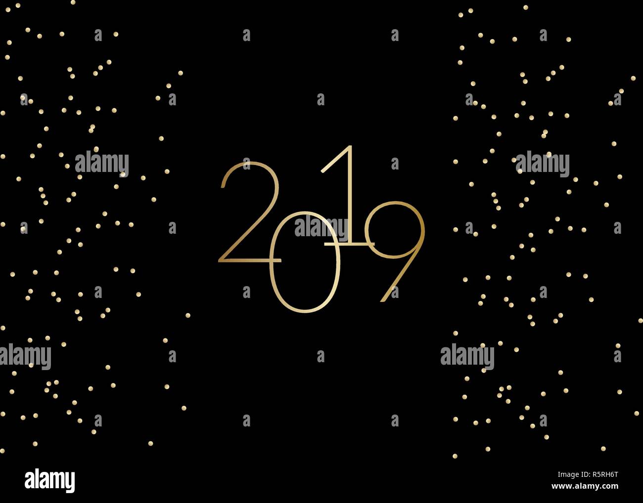 2019 New Year greeting card template with sparkling gold glitter and ...