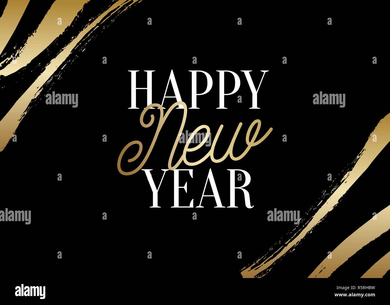 New Year greeting card template with shiny gold brush stroke decoration ...