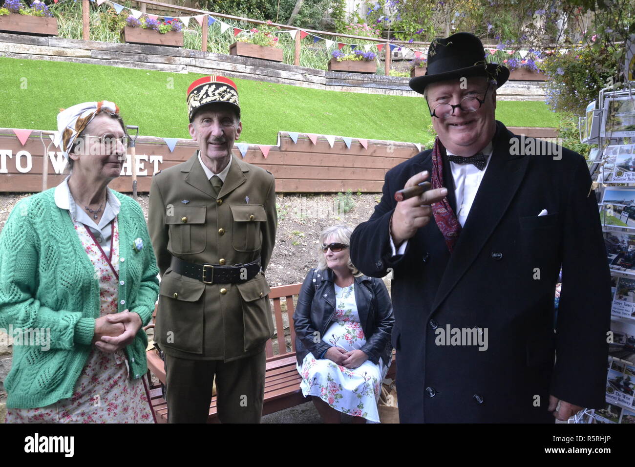 Winston Churchill at the 1940s Weekend on West Somerset Railway, Watchet, UK Stock Photo